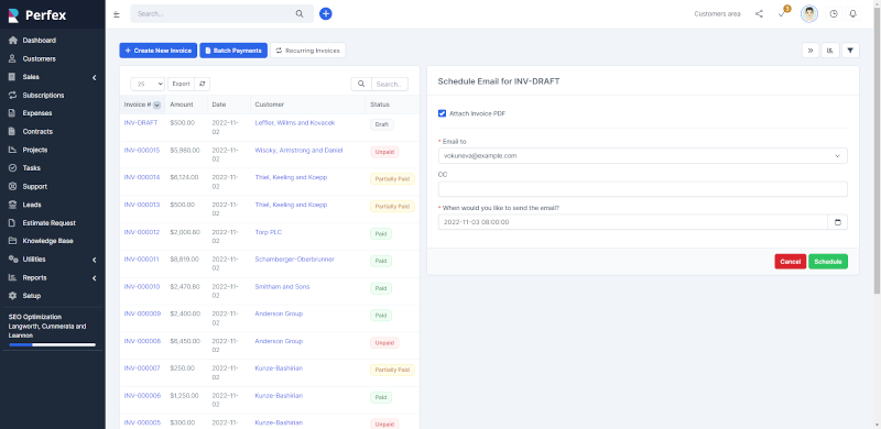 Perfex CRM Invoices Page